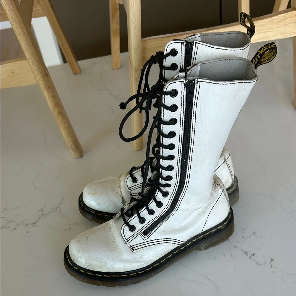 Dr. Martens White Combat Boots with Black Laces - Picture 5 of 5